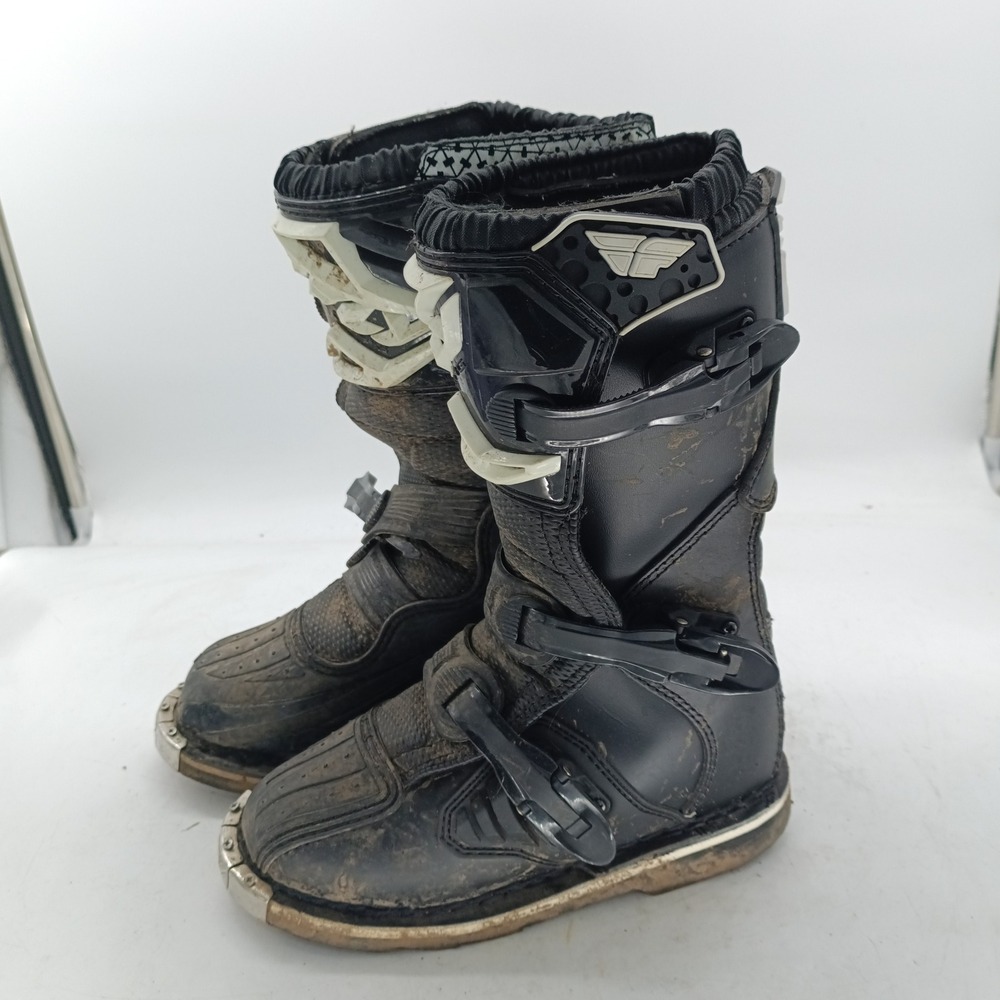 Fly Racing Maverik Youth 4 Motocross Boots Black White Kids Off-Road Riding s13